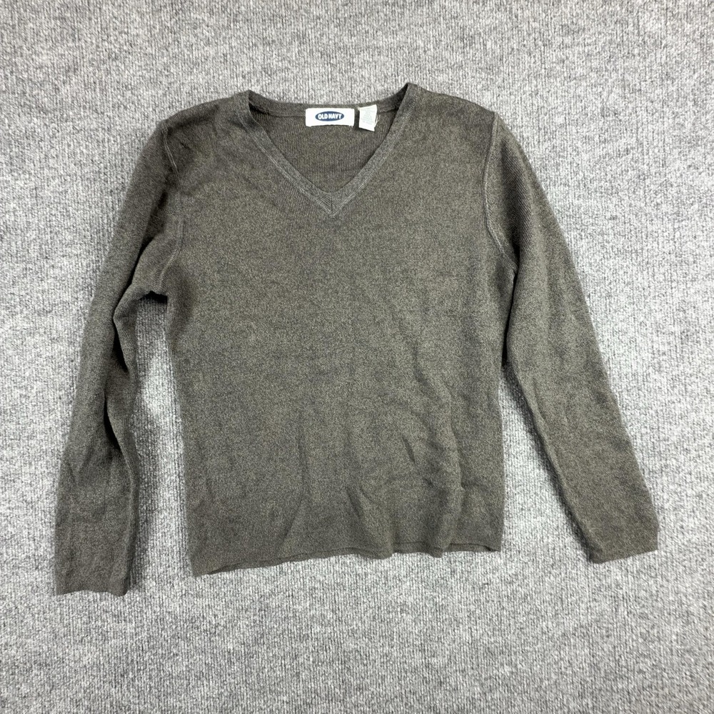 Old Navy Sweater Mens Medium Gray V Neck Wool Blend Knit Pullover Long Sleeve